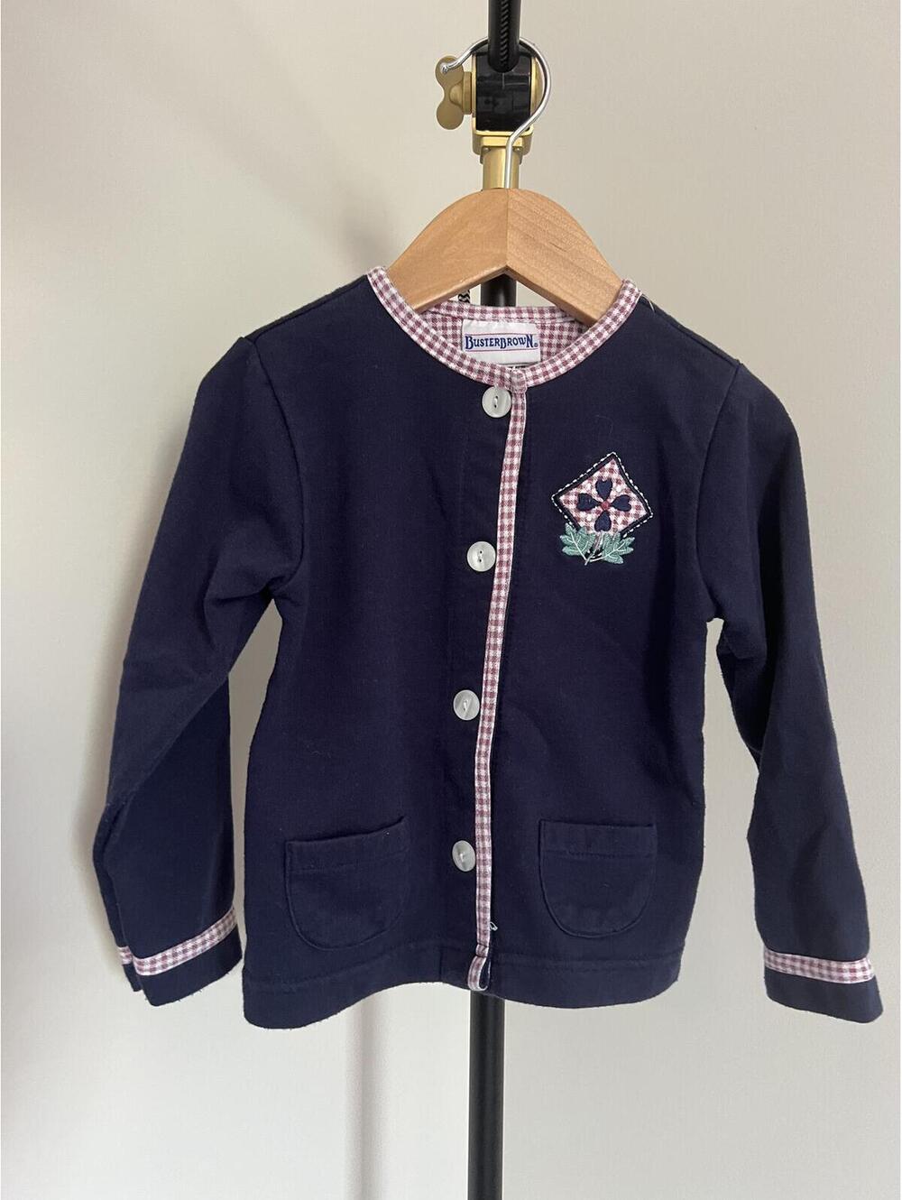 Vintage Buster Brown Navy Floral Embroidery Button Front Cardigan